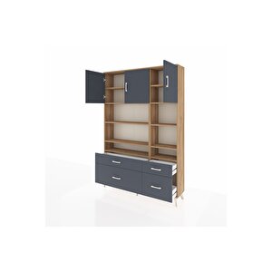 Arges Gardrop 10 Raflı 4 Çekmeceli 3 Kapaklı 132x30x195 Çam-antrasit