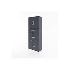 Arges Dolap 2 Raflı 5 Çekmeceli 2 Kapaklı 60x30x163 Antrasit-antrasit