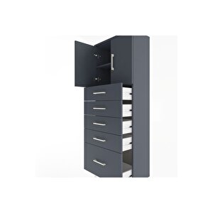 Arges Dolap 2 Raflı 5 Çekmeceli 2 Kapaklı 60x30x163 Antrasit-antrasit