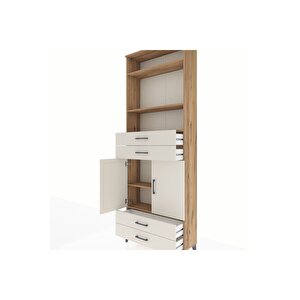 Arges Dolap 5 Raflı 4 Çekmeceli 2 Kapaklı 88x30x243 Çam-aytaşı