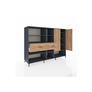 Kronos Dolap 10 Raflı 2 Çekmeceli 2 Kapaklı 220x59x163 Antrasit-çam