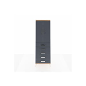 Arges Dolap 3 Raflı 5 Çekmeceli 2 Kapaklı 60x30x182 Çam-antrasit