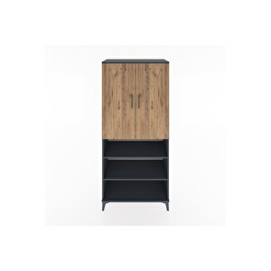 Hyperion Dolap 4 Raflı 2 Kapaklı Tek Askılı 88x44x195 Antrasit-çam