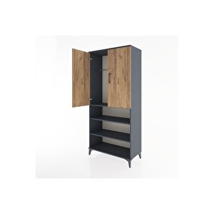 Hyperion Dolap 4 Raflı 2 Kapaklı Tek Askılı 88x44x195 Antrasit-çam