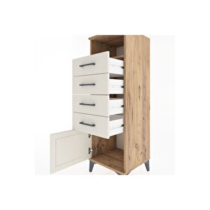 Hyperion Dolap Tek Raflı 4 Çekmeceli Tek Kapaklı 44x44x134 Çam-aytaşı