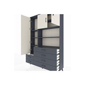 Arges Dolap 8 Raflı 6 Çekmeceli 3 Kapaklı 132x30x195 Antrasit-aytaşı/antrasit
