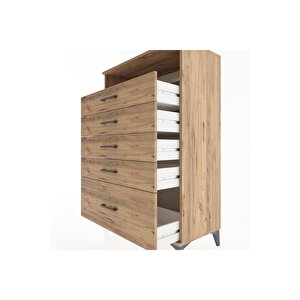 Hyperion Dolap Tek Raflı 5 Çekmeceli 88x44x134 Çam-çam
