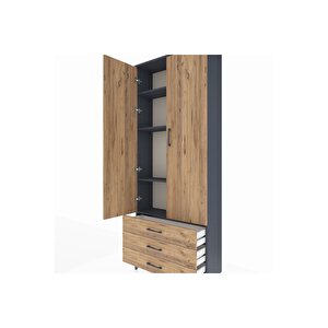 Arges Dolap 4 Raflı 3 Çekmeceli 2 Kapaklı 88x30x221 Antrasit-çam