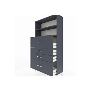 Arges Dolap 2 Raflı 4 Çekmeceli 88x30x163 Antrasit-antrasit