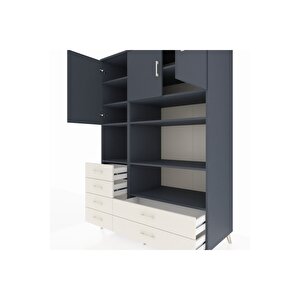 Kronos Dolap 9 Raflı 6 Çekmeceli 3 Kapaklı 132x59x195 Antrasit-antrasit/aytaşı