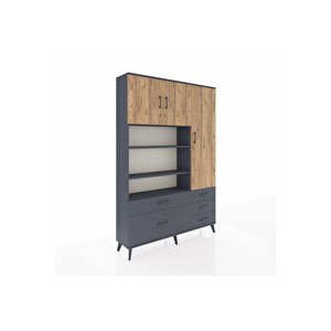 Arges Dolap 9 Raflı 5 Çekmeceli 3 Kapaklı 132x30x195 Antrasit-çam/antrasit