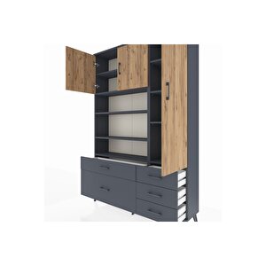 Arges Dolap 9 Raflı 5 Çekmeceli 3 Kapaklı 132x30x195 Antrasit-çam/antrasit
