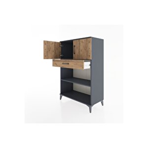 Hyperion Dolap 2 Raflı Tek Çekmeceli 2 Kapaklı 88x44x134 Antrasit-çam
