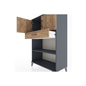 Hyperion Dolap 2 Raflı Tek Çekmeceli 2 Kapaklı 88x44x134 Antrasit-çam