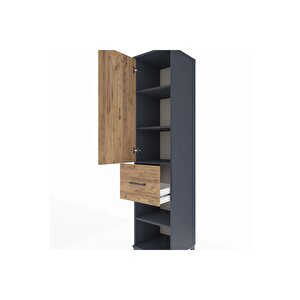 Hyperion Dolap 4 Raflı Tek Çekmeceli Tek Kapaklı 44x44x195 Antrasit-çam