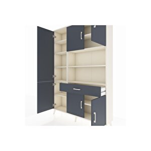 Arges Gardrop 10 Raflı Tek Çekmeceli 6 Kapaklı 132x30x195 Aytaşı-antrasit