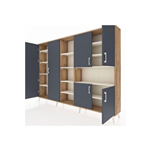 Arges Dolap 13 Raflı 6 Kapaklı 220x30x163 Çam-antrasit/aytaşı