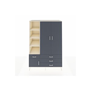 Kronos Dolap 5 Raflı 4 Çekmeceli Tek Askılı 132x59x195 Aytaşı-antrasit/antrasit