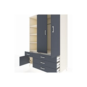 Kronos Dolap 5 Raflı 4 Çekmeceli Tek Askılı 132x59x195 Aytaşı-antrasit/antrasit