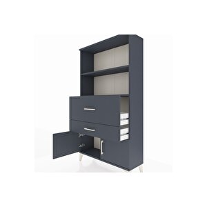 Arges Dolap 2 Raflı 2 Çekmeceli 2 Kapaklı 88x30x163 Antrasit-antrasit