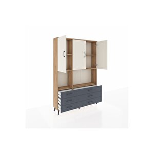 Arges Dolap 6 Raflı 6 Çekmeceli 3 Kapaklı 132x30x195 Çam-aytaşı/antrasit