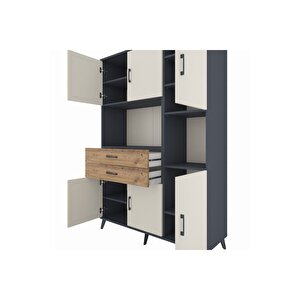 Hyperion Dolap 9 Raflı 2 Çekmeceli 6 Kapaklı 132x44x195 Antrasit-aytaşı/çam