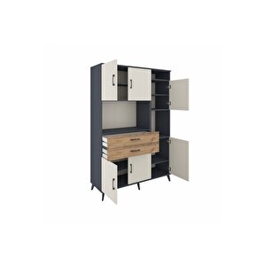 Hyperion Dolap 9 Raflı 2 Çekmeceli 6 Kapaklı 132x44x195 Antrasit-aytaşı/çam