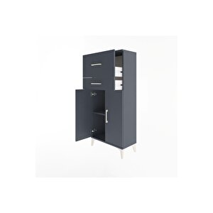 Arges Dolap Tek Raflı 2 Çekmeceli 2 Kapaklı 60x30x134 Antrasit-antrasit