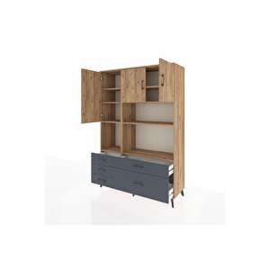Hyperion Dolap 8 Raflı 5 Çekmeceli 3 Kapaklı 132x44x195 Çam-çam/antrasit