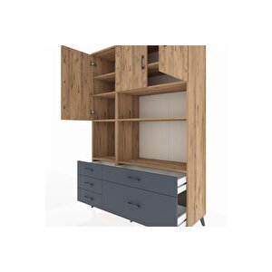 Hyperion Dolap 8 Raflı 5 Çekmeceli 3 Kapaklı 132x44x195 Çam-çam/antrasit