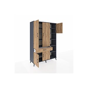 Hyperion Gardrop 10 Raflı Tek Çekmeceli 5 Kapaklı 132x44x195 Antrasit-çam