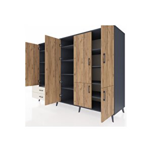 Kronos Dolap 12 Raflı 2 Çekmeceli 7 Kapaklı 220x59x163 Antrasit-çam/aytaşı