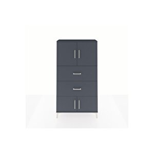 Arges Dolap 2 Raflı 2 Çekmeceli 4 Kapaklı 88x30x163 Antrasit-antrasit