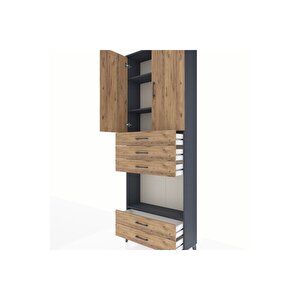 Arges Dolap 4 Raflı 5 Çekmeceli 2 Kapaklı 88x30x243 Antrasit-çam