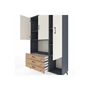 Hyperion Dolap 6 Raflı 3 Çekmeceli 3 Kapaklı 132x44x195 Antrasit-aytaşı/çam