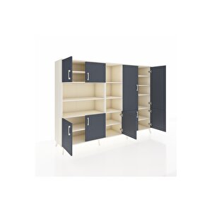 Hyperion Dolap 14 Raflı 9 Kapaklı 220x44x163 Aytaşı-antrasit/aytaşı