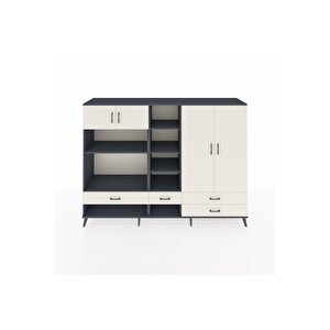 Hyperion Dolap 12 Raflı 4 Çekmeceli 4 Kapaklı 220x44x163 Antrasit-aytaşı