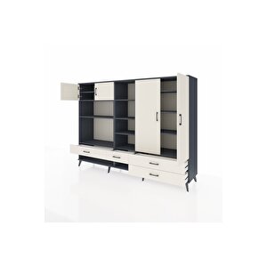 Hyperion Dolap 12 Raflı 4 Çekmeceli 4 Kapaklı 220x44x163 Antrasit-aytaşı