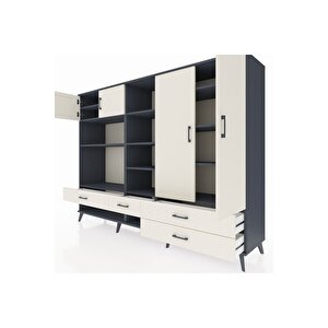 Hyperion Dolap 12 Raflı 4 Çekmeceli 4 Kapaklı 220x44x163 Antrasit-aytaşı