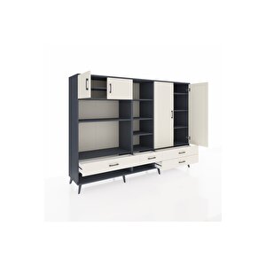 Hyperion Dolap 12 Raflı 4 Çekmeceli 4 Kapaklı 220x44x163 Antrasit-aytaşı