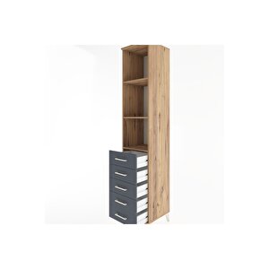 Hyperion Dolap 3 Raflı 5 Çekmeceli 44x44x221 Çam-antrasit