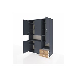 Hyperion Dolap 10 Raflı 2 Çekmeceli 5 Kapaklı 132x44x195 Antrasit-antrasit/çam