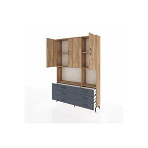 Arges Dolap 6 Raflı 6 Çekmeceli 3 Kapaklı 132x30x195 Çam-çam/antrasit