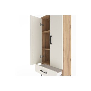 Arges Dolap 3 Raflı Tek Çekmeceli 2 Kapaklı 60x30x134 Çam-aytaşı