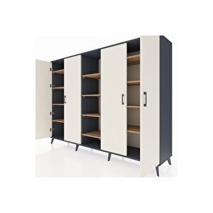 Hyperion Dolap 12 Raflı 4 Kapaklı 220x44x163 Antrasit-aytaşı/çam