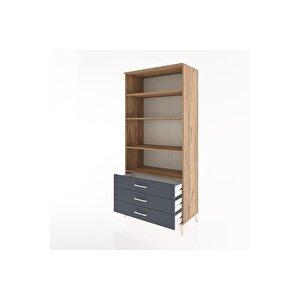 Hyperion Dolap 4 Raflı 3 Çekmeceli 88x44x195 Çam-antrasit