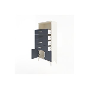 Arges Dolap Tek Raflı 4 Çekmeceli 2 Kapaklı 60x30x134 Aytaşı-antrasit