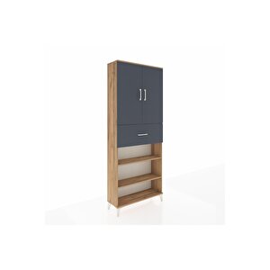 Arges Dolap 5 Raflı Tek Çekmeceli 2 Kapaklı 88x30x221 Çam-antrasit
