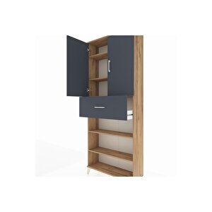 Arges Dolap 5 Raflı Tek Çekmeceli 2 Kapaklı 88x30x221 Çam-antrasit