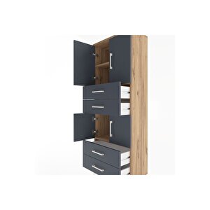 Arges Dolap 3 Raflı 4 Çekmeceli 4 Kapaklı 60x30x163 Çam-antrasit